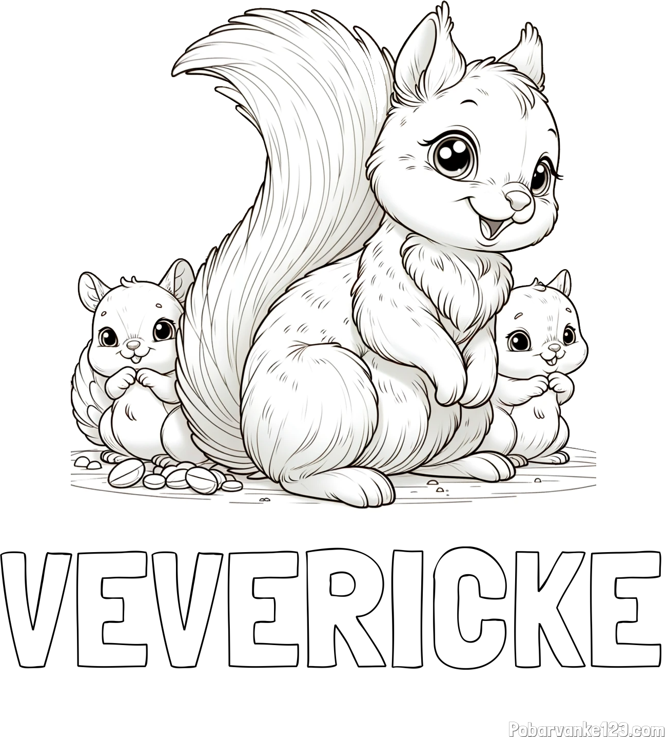 Pobarvanka imena VEVERIČKE in pobarvanka veveričje družine