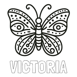 Online izdelana pobarvanka - Pobarvanka imena VICTORIA in preprosta pobarvanka metulja