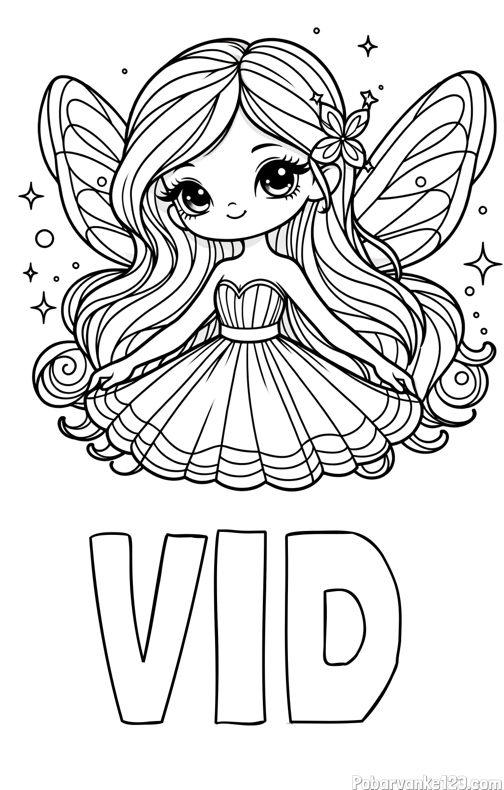 Pobarvanka imena VID in pobarvanka ljubke in nasmejane čarobne vile