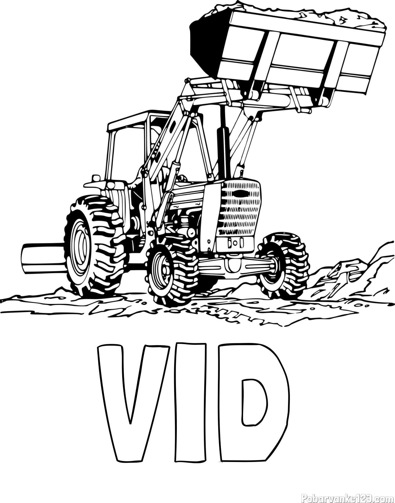 Pobarvanka imena VID in pobarvanka velikega traktorja med prenosom zemljine