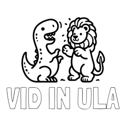 Online izdelana pobarvanka - Pobarvanka imena VID IN ULA in pobarvanka dinozavra, ki napada leva