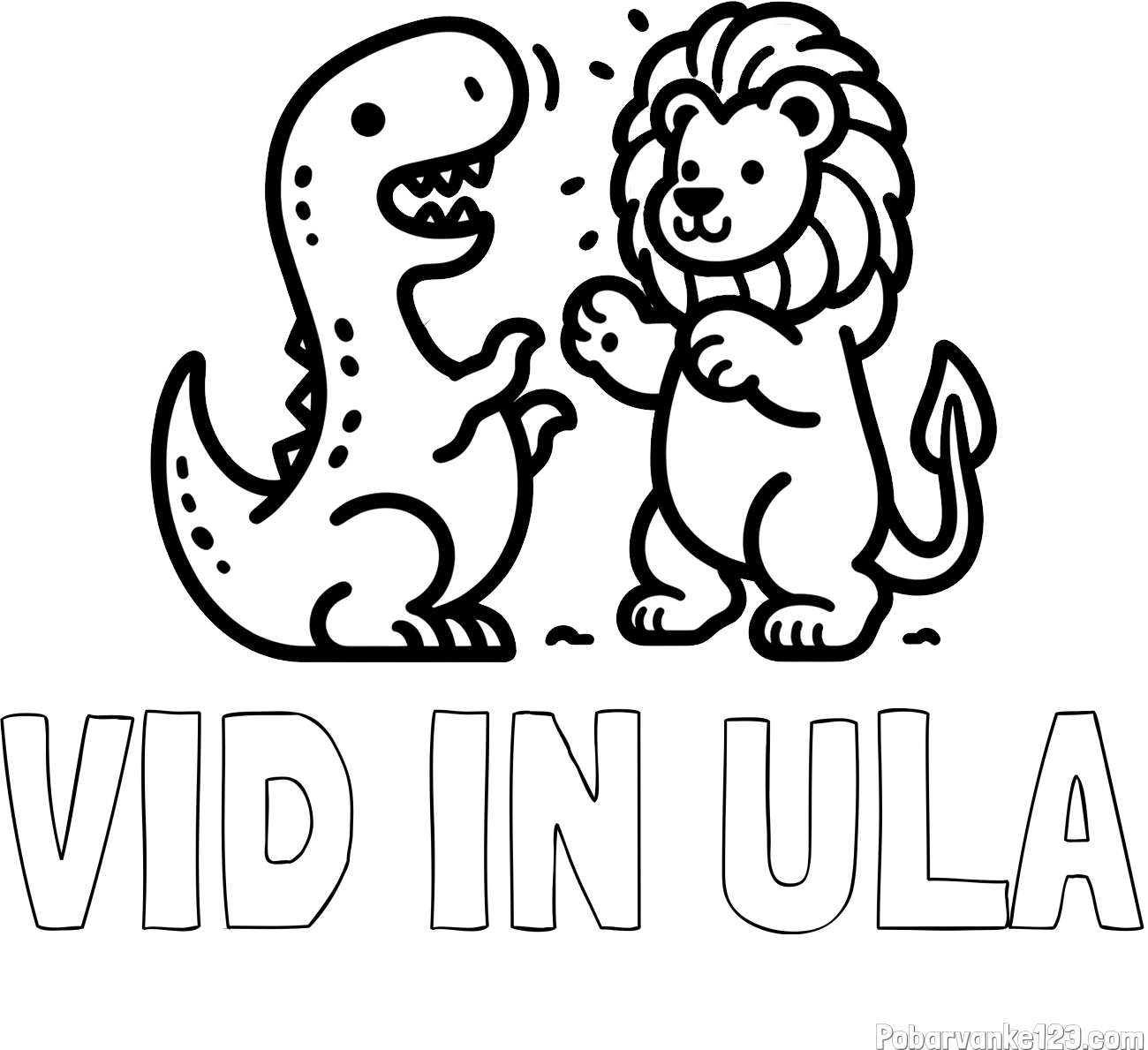 Pobarvanka imena VID IN ULA in pobarvanka dinozavra, ki napada leva
