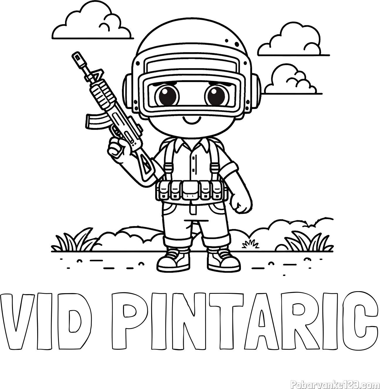 Pobarvanka imena VID PINTARIČ in lepa otroška PUBG pobarvanka