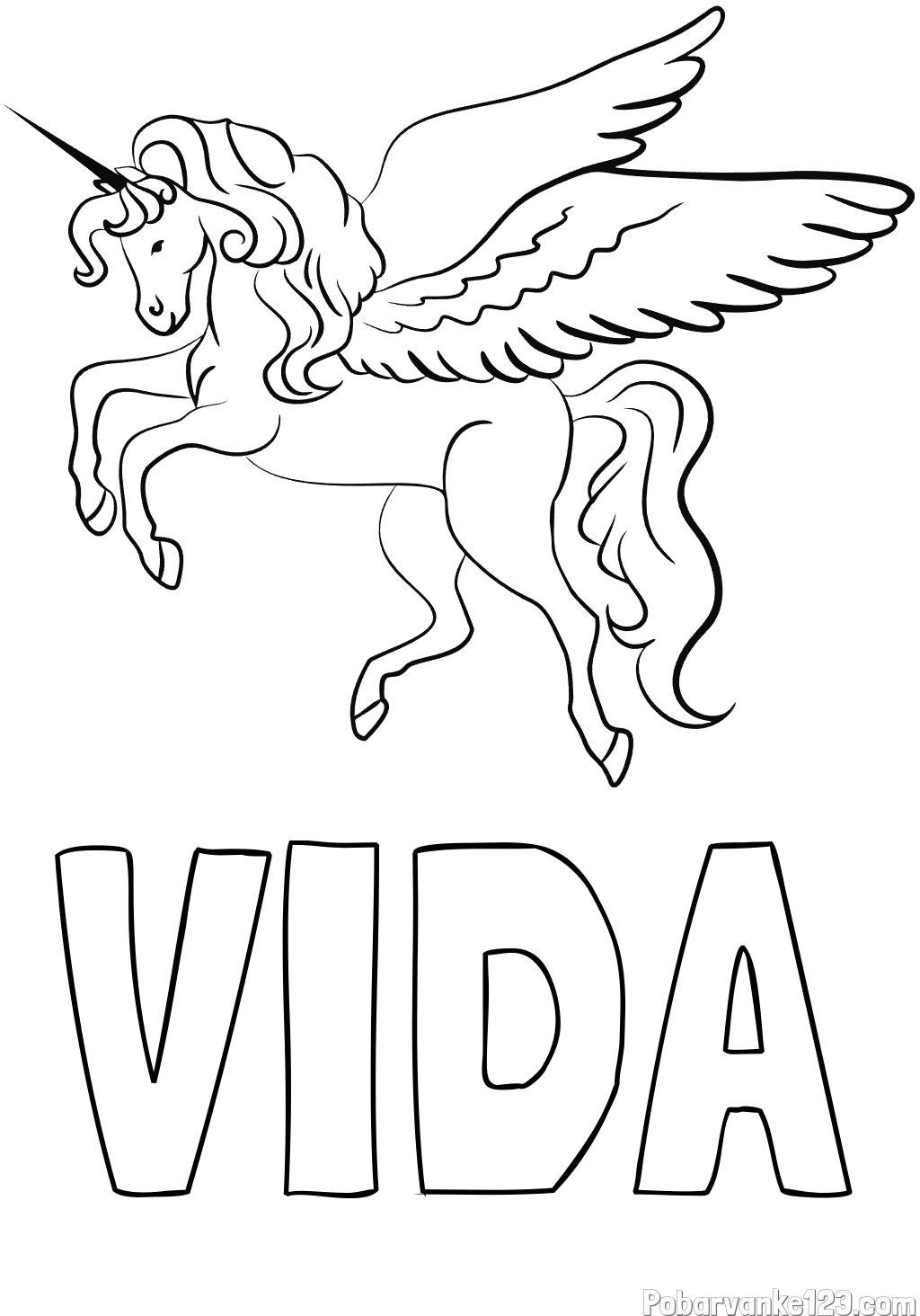 Pobarvanka imena VIDA in lepa pobarvanka samoroga