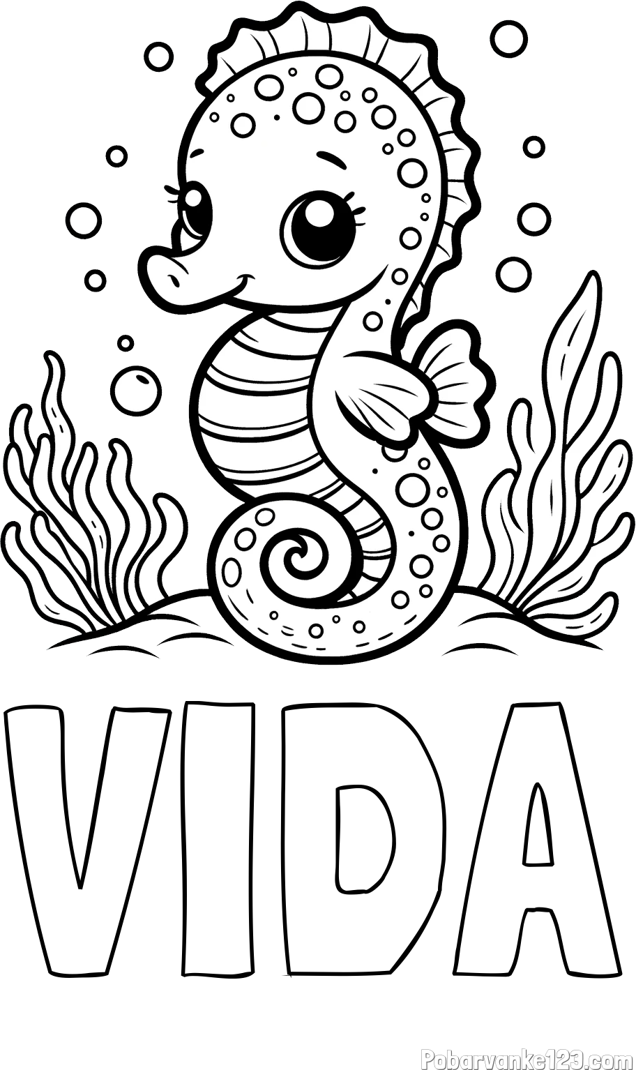 Pobarvanka imena VIDA in pobarvanka morskega konjička