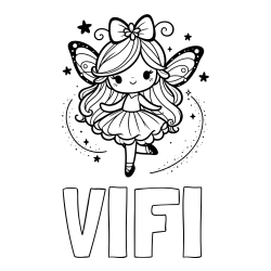 Pobarvanka imena VIFI in ljubka čarobna vila