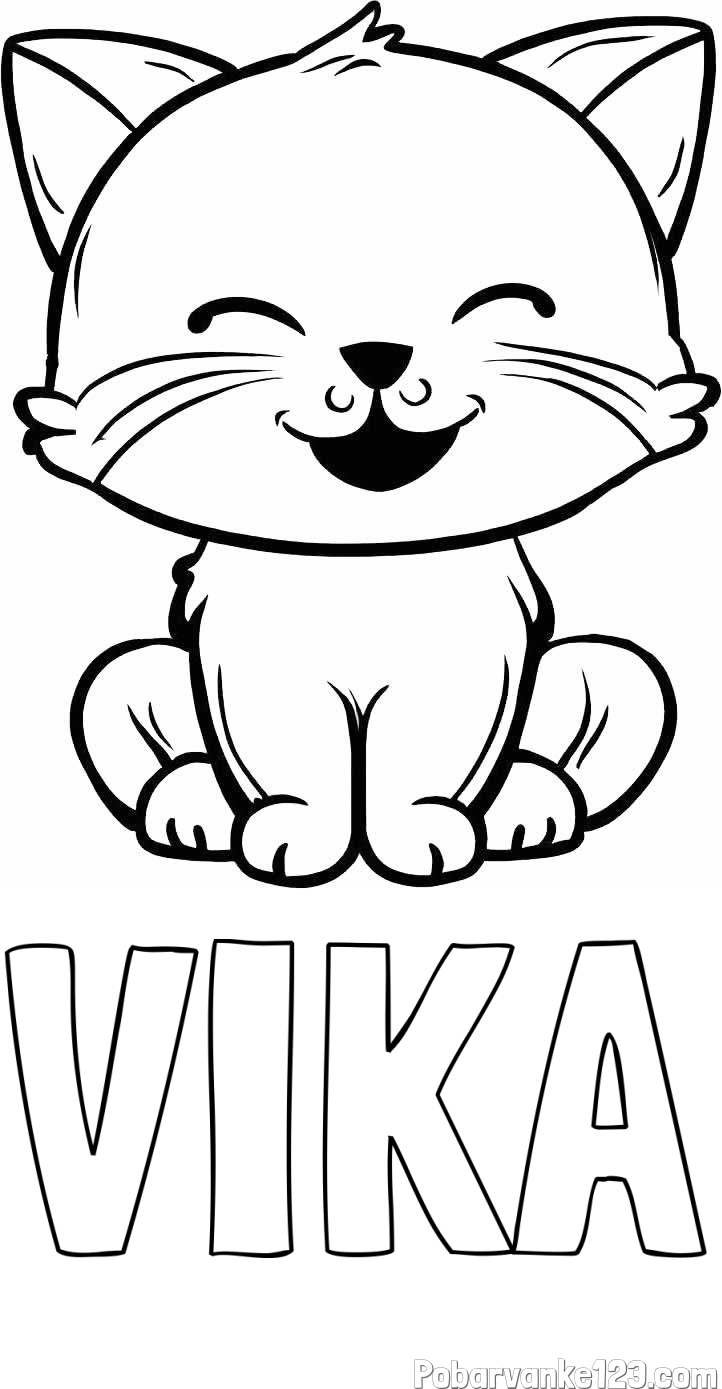 Pobarvanka imena VIKA in pobarvanka prikupne mačke