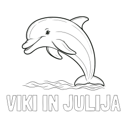 Online izdelana pobarvanka - Pobarvanka imena VIKI IN JULIJA in otroška pobarvanka nasmejanega delfina v skoku