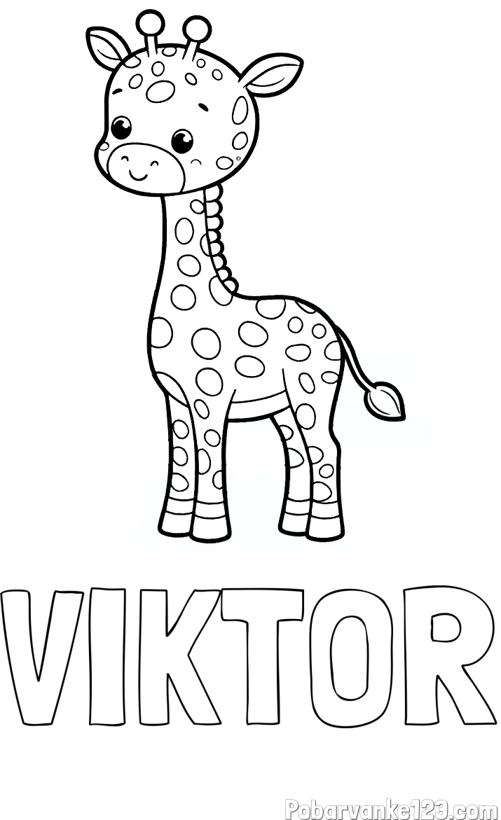 Pobarvanka imena VIKTOR in pobarvanka ljubke žirafe