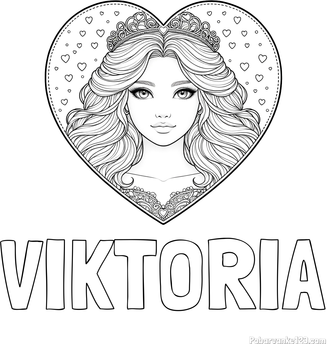 Pobarvanka imena VIKTORIA in pobarvanka ljubke princese v srčku