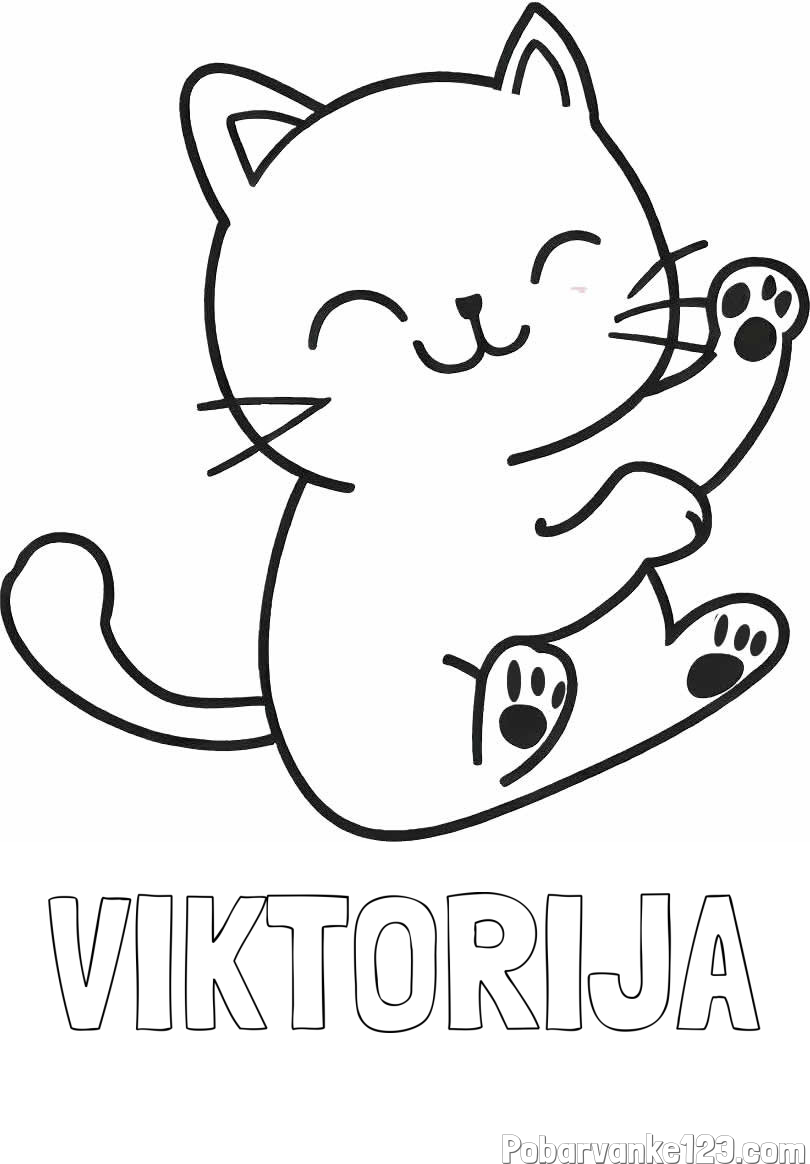 Pobarvanka imena VIKTORIJA in pobarvanka razigranega mucka