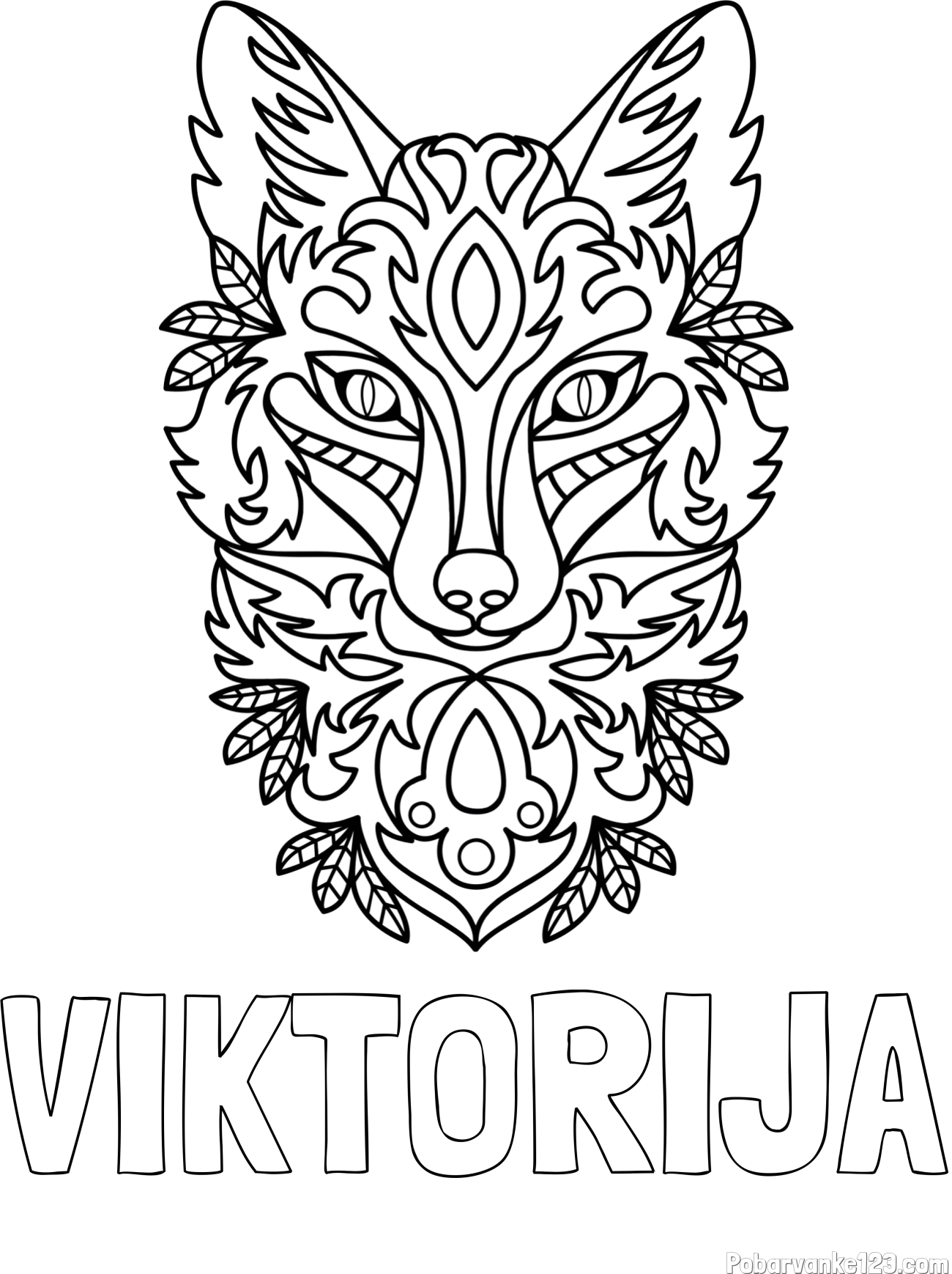 Pobarvanka imena VIKTORIJA in pobarvanka volka - mandale