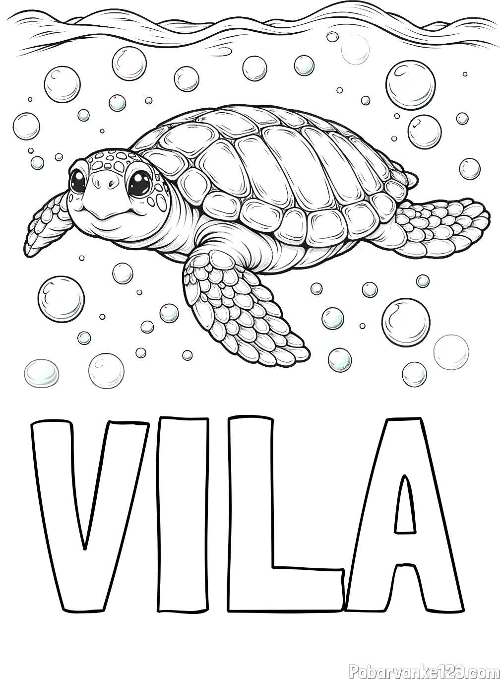 Pobarvanka imena VILA in pobarvanka želve v morju