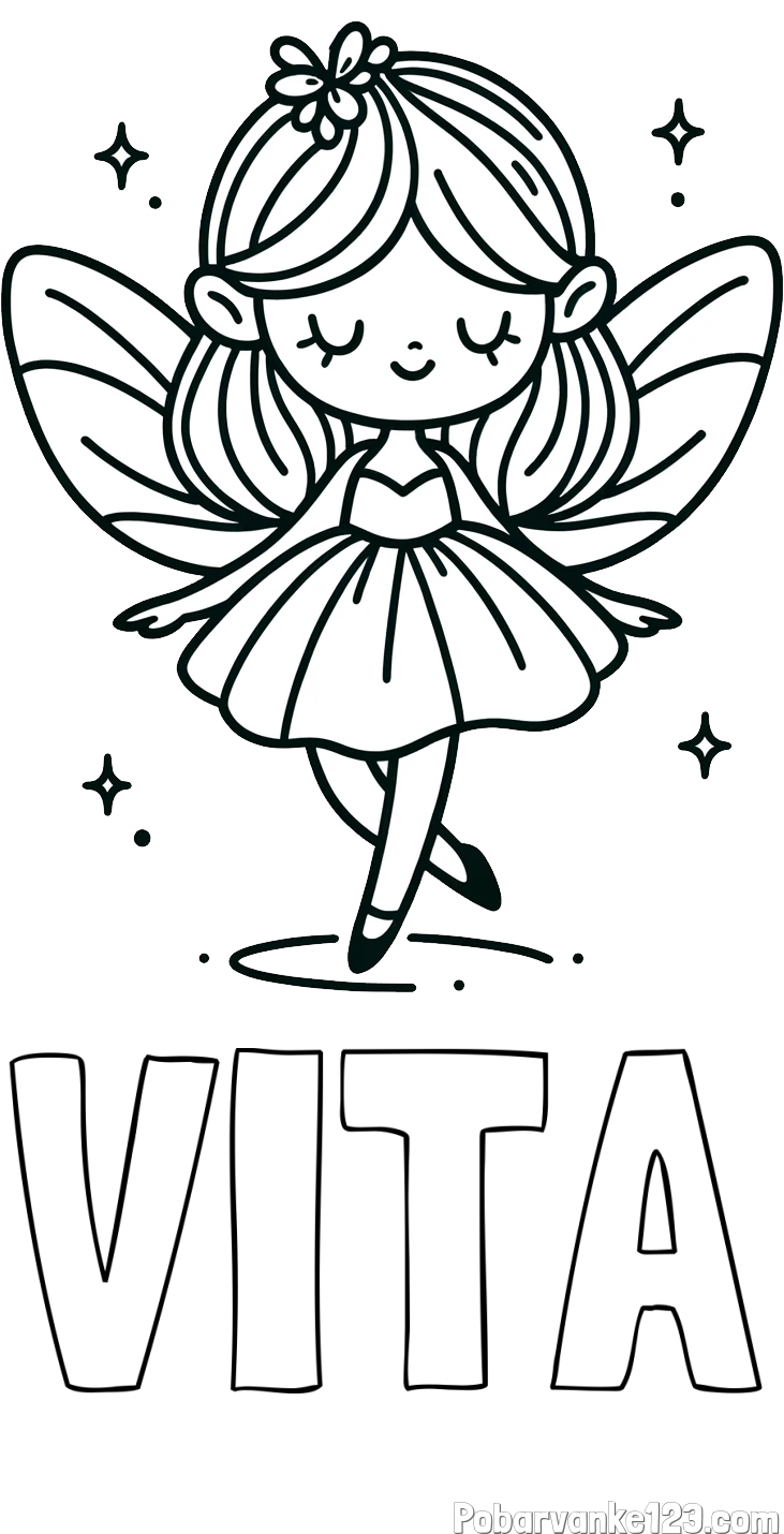 Pobarvanka imena VITA in enostavna pobarvanka čarobne vile