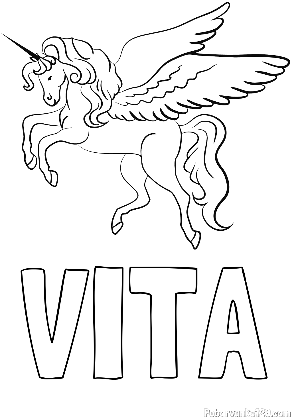 Pobarvanka imena VITA in lepa pobarvanka samoroga