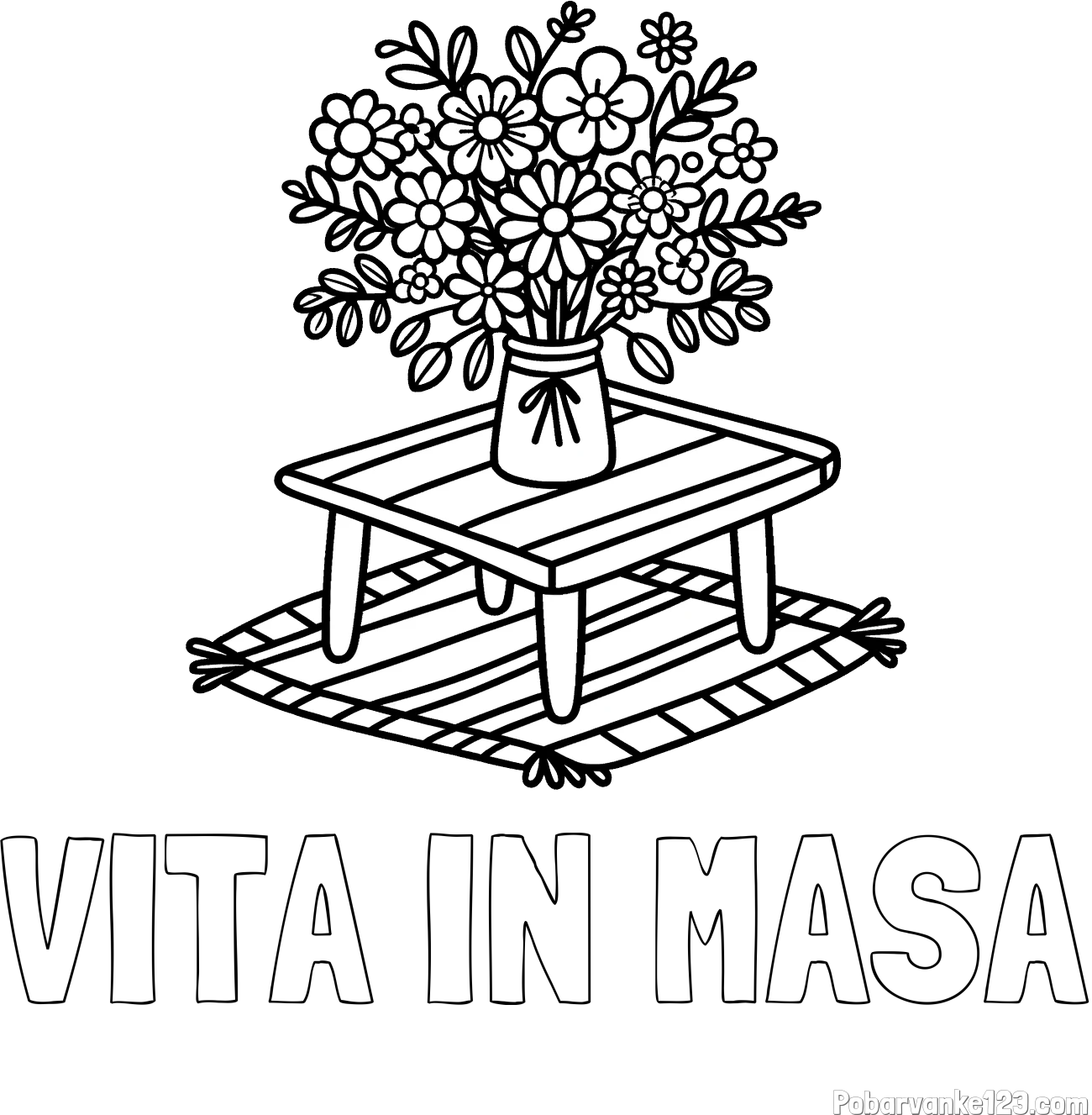 Pobarvanka imena VITA IN MAŠA in pobarvanka šopka rož na mizi