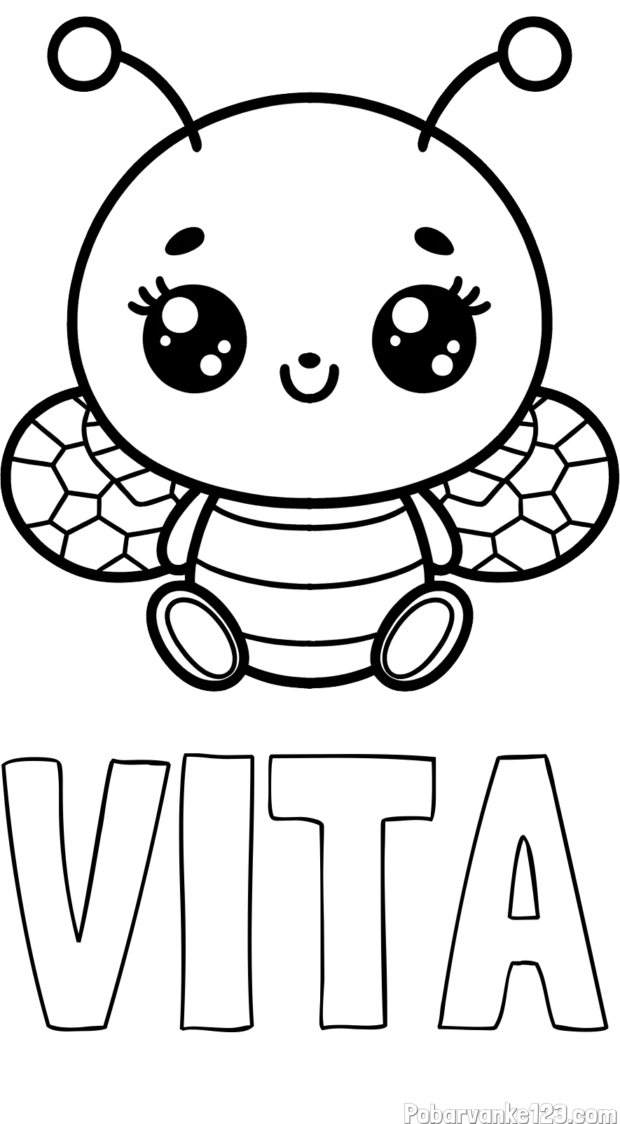 Pobarvanka imena VITA in otroška pobarvanka ljubke čebele