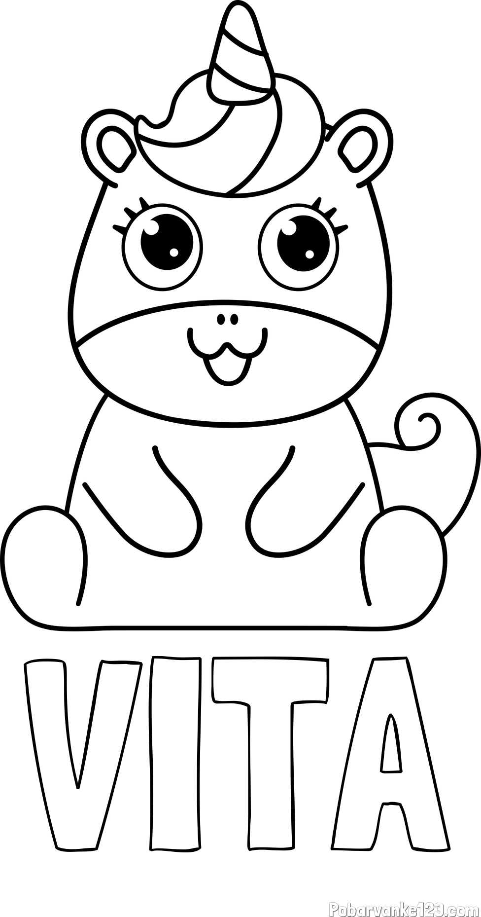 Pobarvanka imena VITA in pobarvanka čudovitega samoroga Unicorn