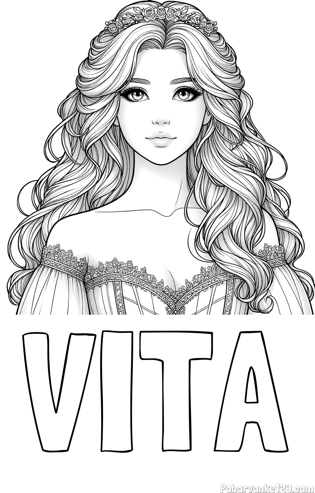 Pobarvanka imena VITA in pobarvanka lepe princese