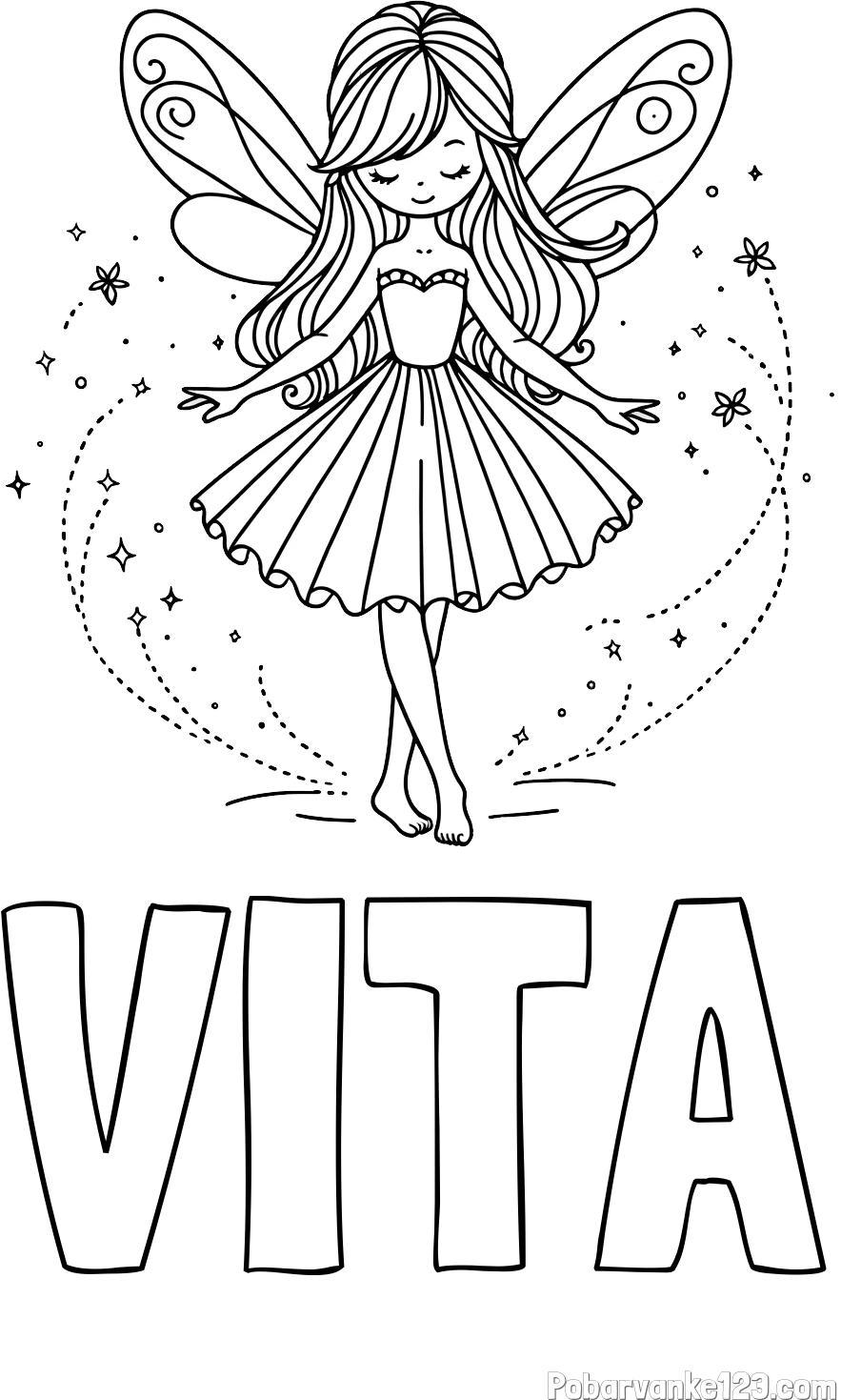 Pobarvanka imena VITA in pobarvanka ljubke čarobne vile