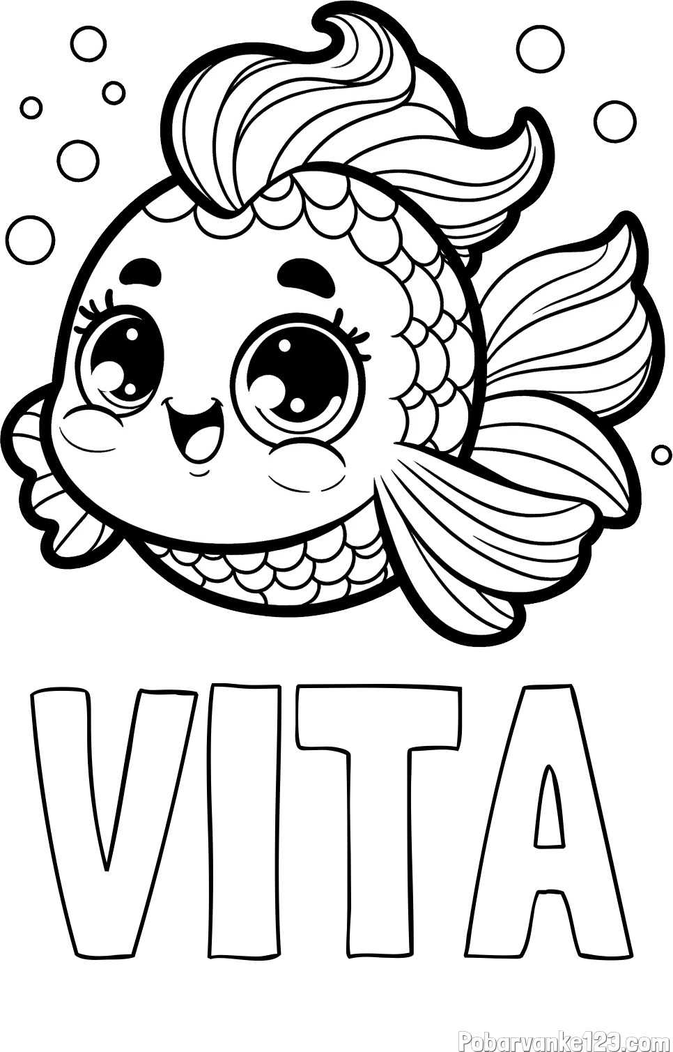 Pobarvanka imena VITA in pobarvanka ljubke pravljične ribe