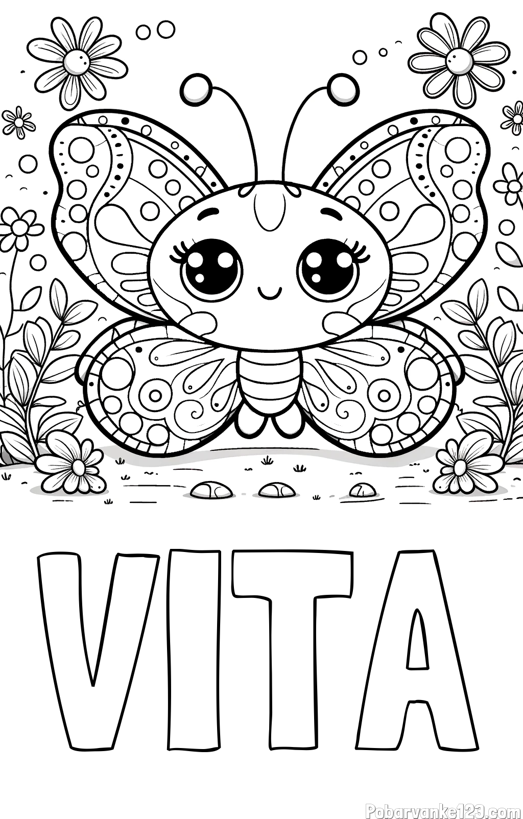 Pobarvanka imena VITA in pobarvanka ljubkega metuljčka
