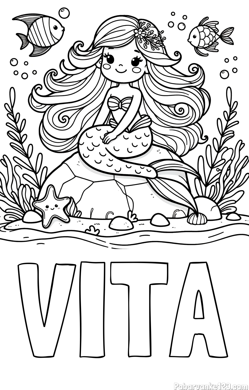 Pobarvanka imena VITA in pobarvanka prikupne male morske deklice