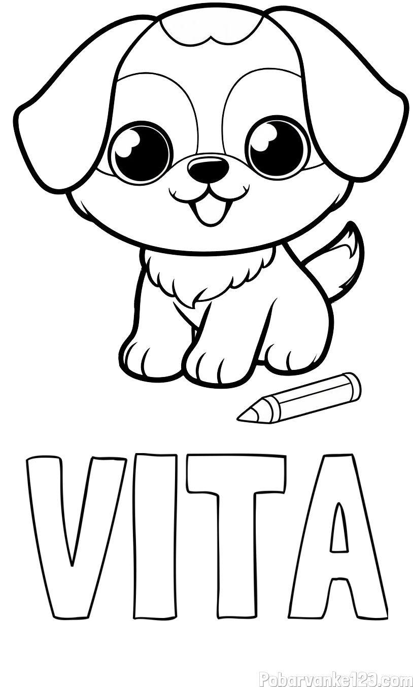 Pobarvanka imena VITA in pobarvanka prikupnega kužka