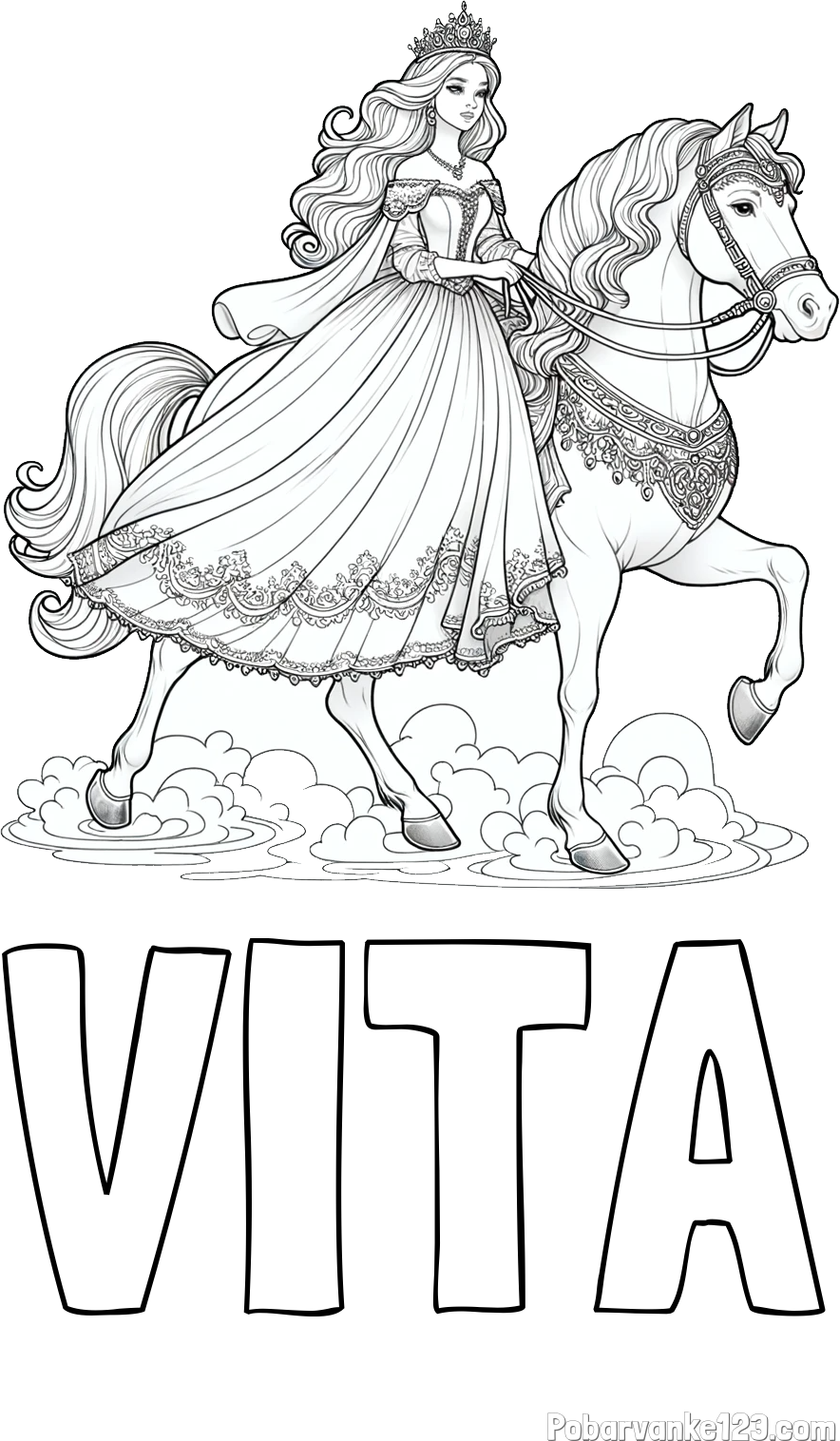Pobarvanka imena VITA in pobarvanka princese na konju