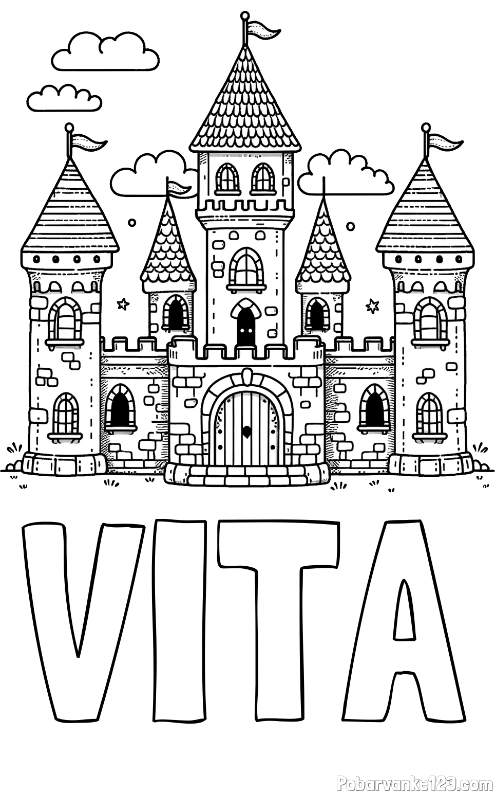 Pobarvanka imena VITA in pobarvnaka velikega gradu