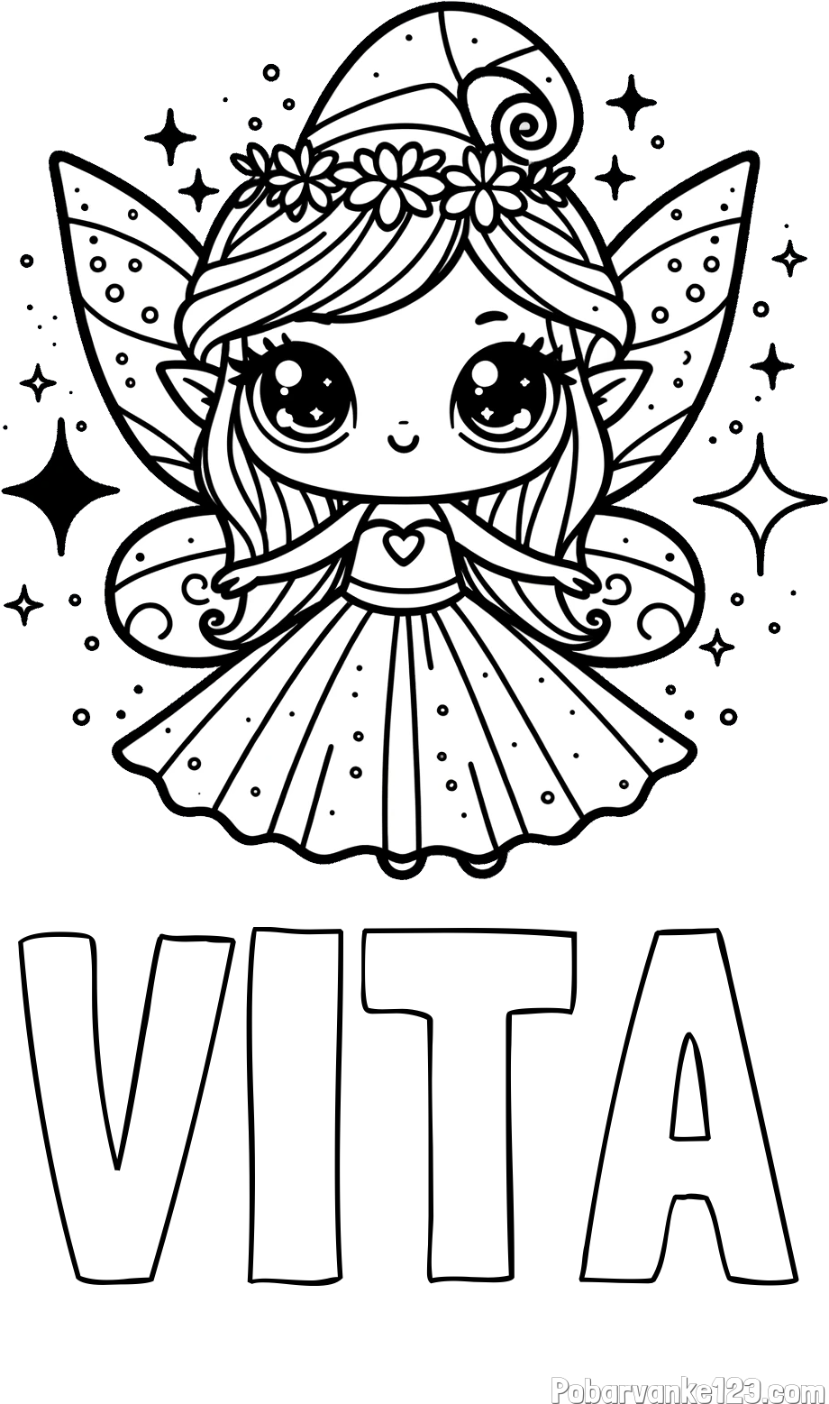 Pobarvanka imena VITA in prikupna čarobna vila