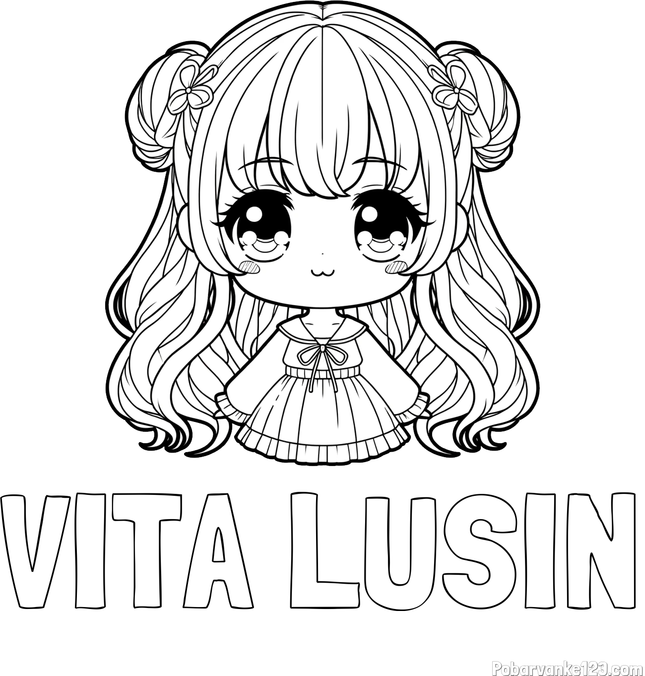 Pobarvanka imena VITA LUŠIN in pobarvanka prikupne punčke v anime slogu