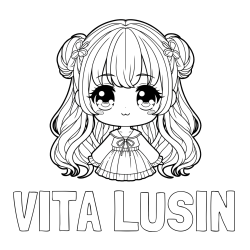 Online izdelana pobarvanka - Pobarvanka imena VITA LUŠIN in pobarvanka prikupne punčke v anime slogu