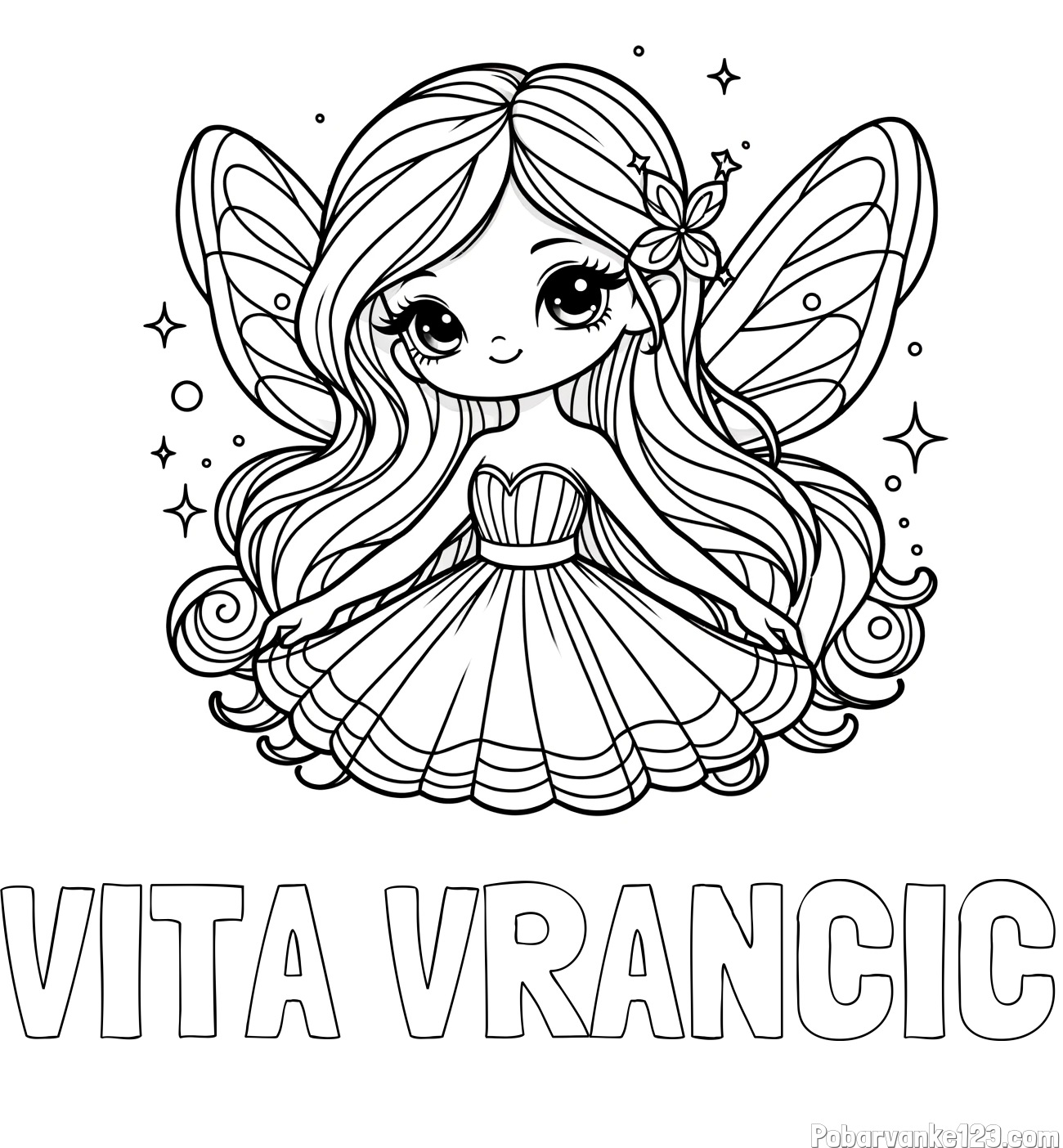 Pobarvanka imena VITA VRANČIČ in pobarvanka ljubke in nasmejane čarobne vile