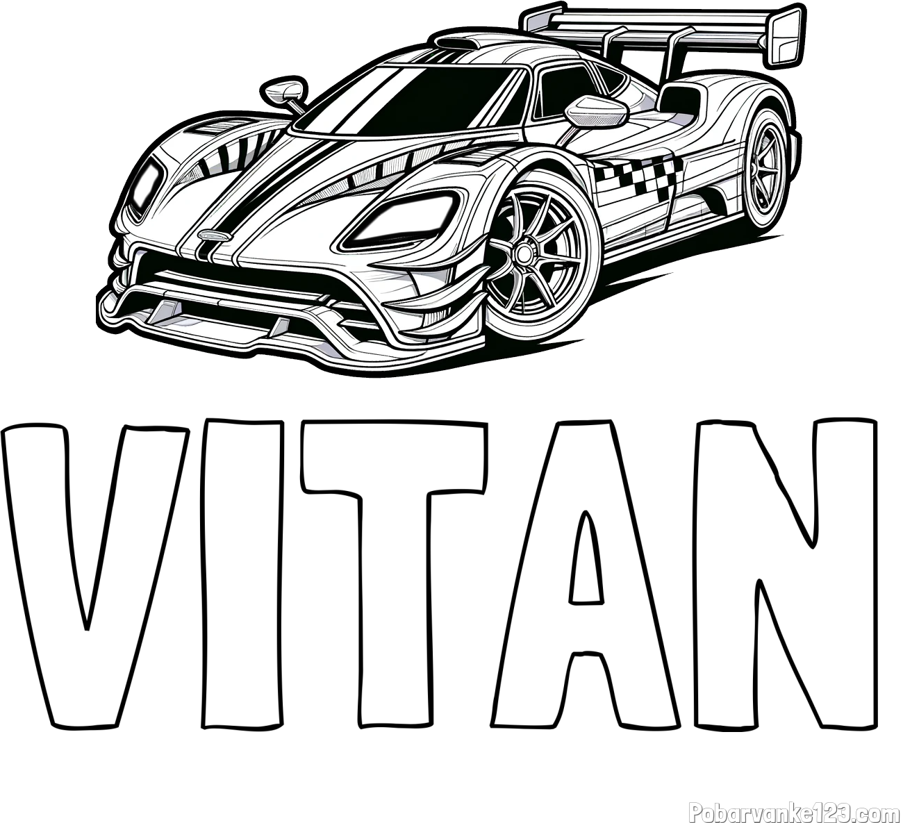 Pobarvanka imena VITAN in pobarvanka modernega športnega avtomobila