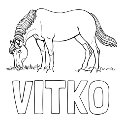Online izdelana pobarvanka - Pobarvanka imena VITKO in pobarvanka konja med pašo