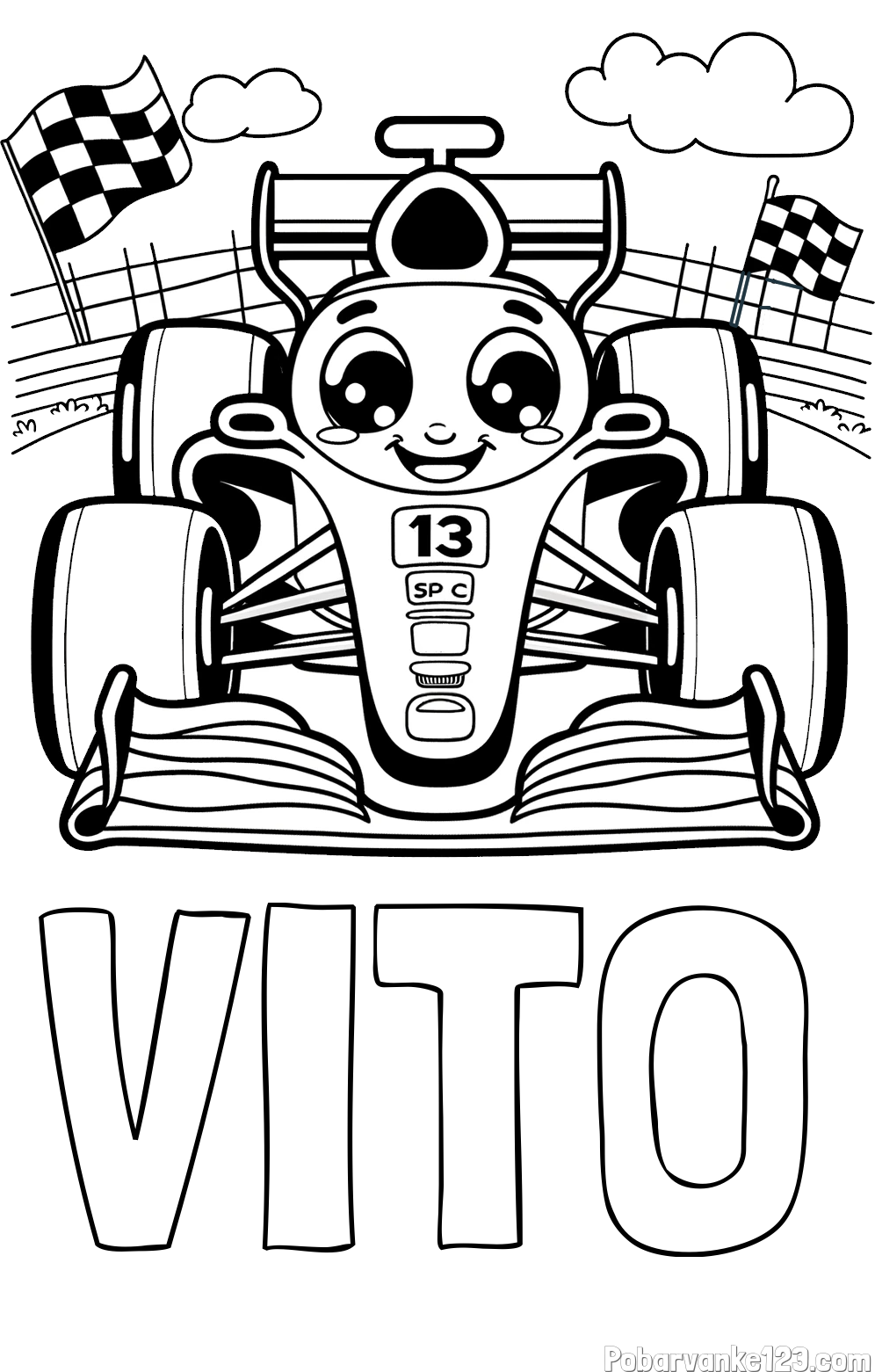 Pobarvanka imena VITO in otroška pobarvanka FORMULA 1