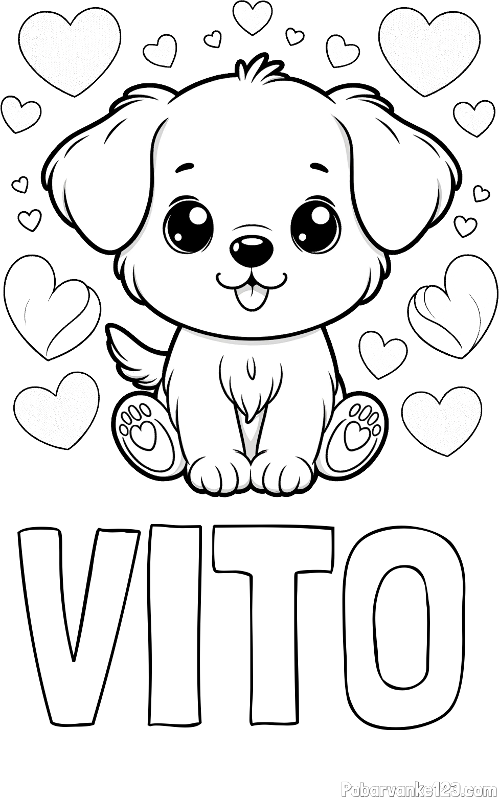 Pobarvanka imena VITO in pobarvanka ljubkega kužka obdanega s srčki