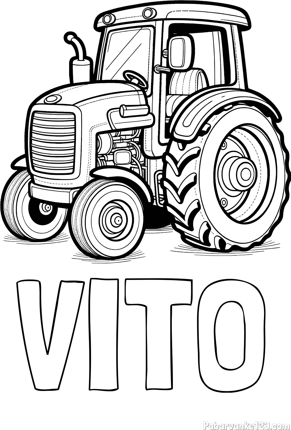 Pobarvanka imena VITO in pobarvanka starega, a lepega traktorja