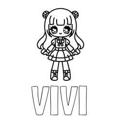 Pobarvanka imena VIVI in otroška pobarvanka punčke v anime slogu