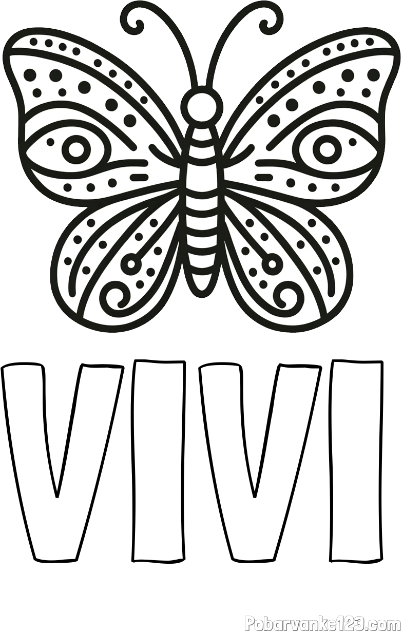 Pobarvanka imena VIVI in preprosta pobarvanka metulja