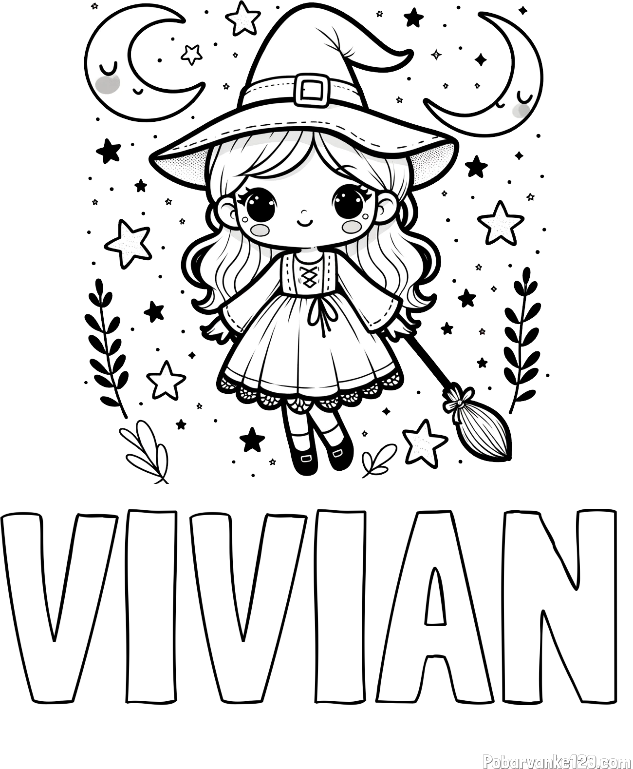 Pobarvanka imena VIVIAN in pobarvanka prikupne čarovnice