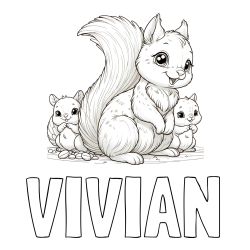 Online izdelana pobarvanka - Pobarvanka imena VIVIAN in pobarvanka veveričje družine