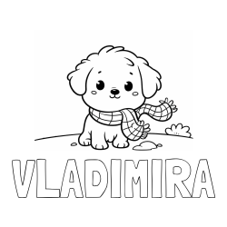 Online izdelana pobarvanka - Pobarvanka imena VLADIMIRA in pobarvanka prikupnega psička