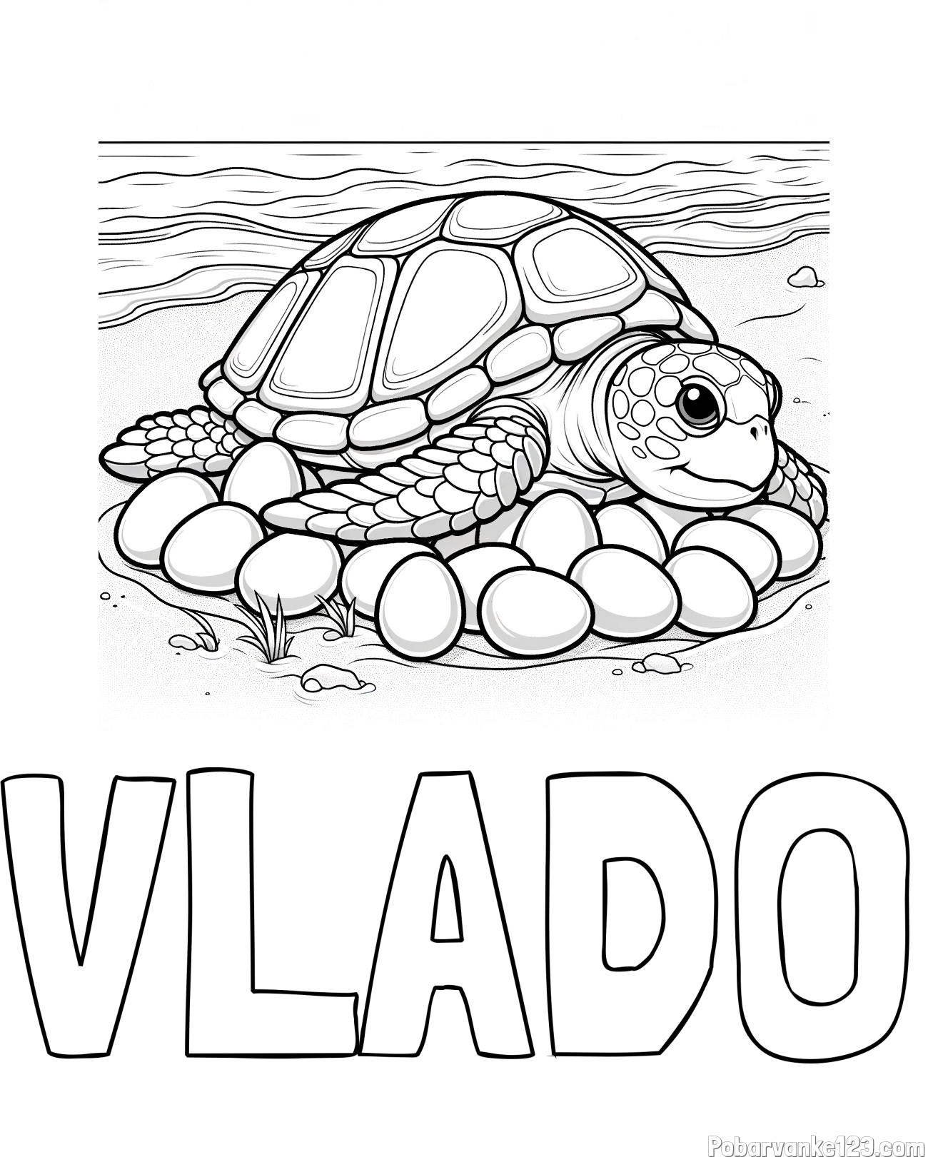 Pobarvanka imena VLADO in pobarvanka želve na obali