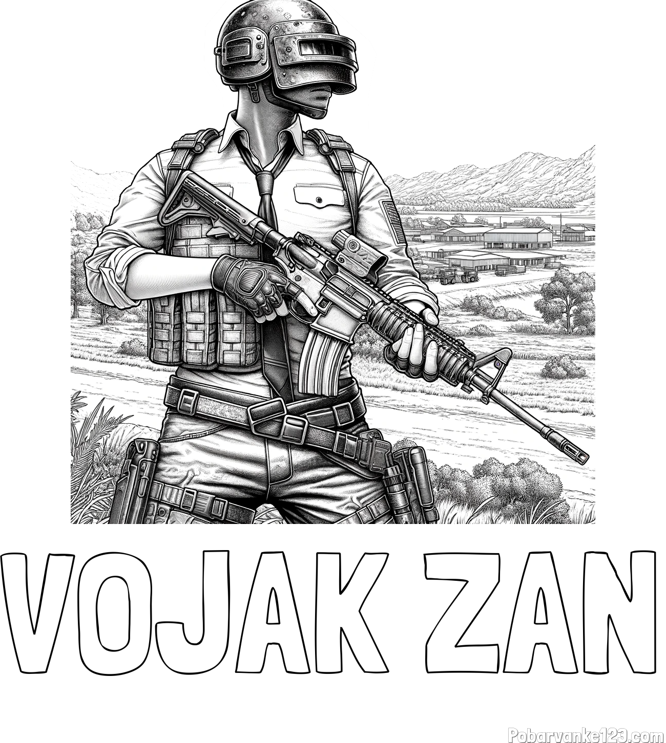 Pobarvanka imena VOJAK ŽAN in PUBG pobarvanka za starejše