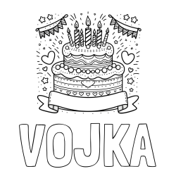 Online izdelana pobarvanka - Pobarvanka imena VOJKA in pobarvanka velike torte za rojstni dan