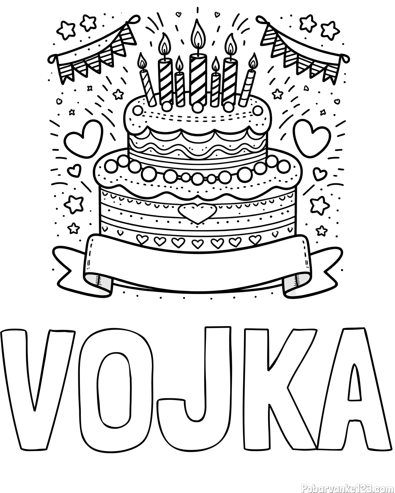 Pobarvanka imena VOJKA in pobarvanka velike torte za rojstni dan