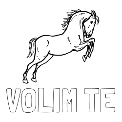 Online izdelana pobarvanka - Pobarvanka imena VOLIM TE in pobarvanka konja v skoku