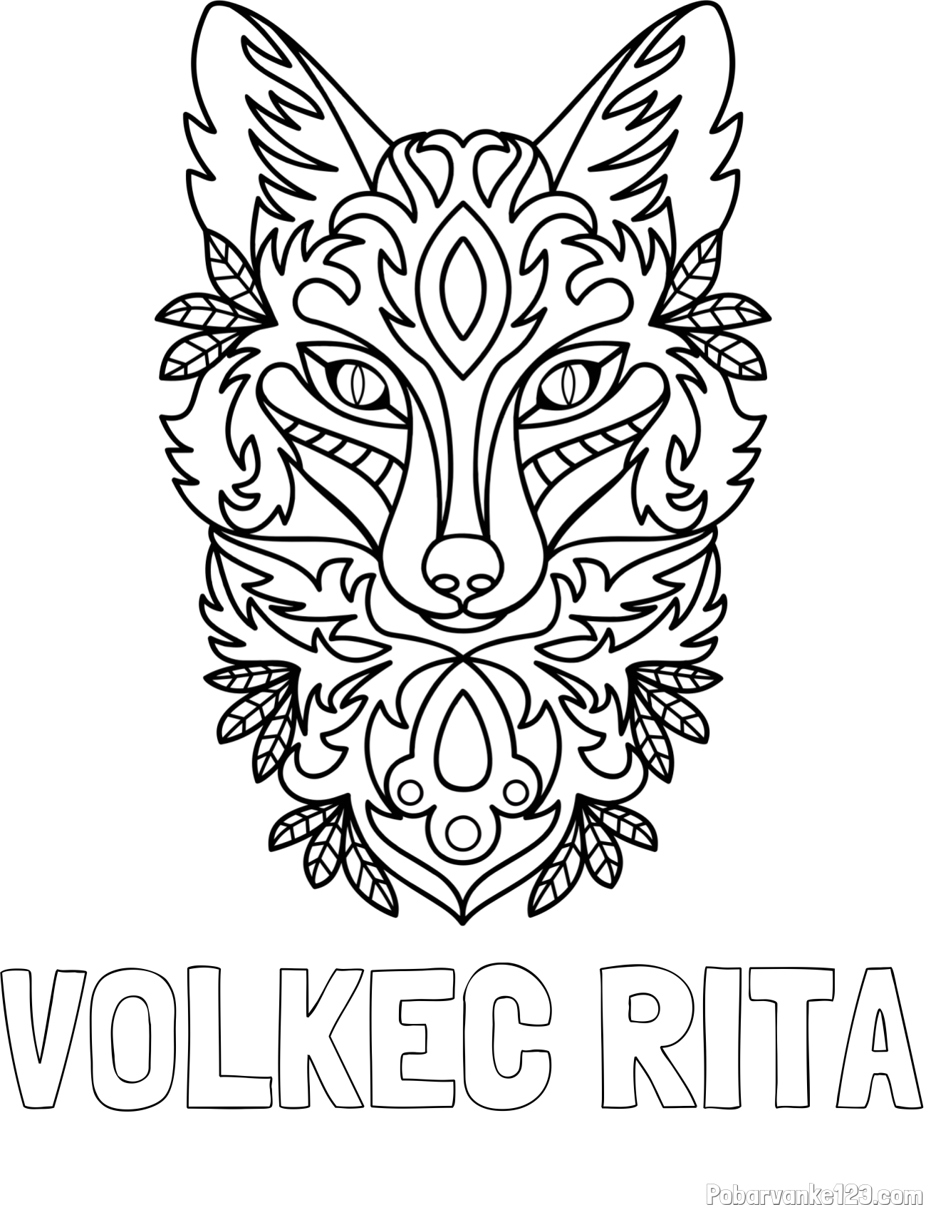 Pobarvanka imena VOLKEC RITA in pobarvanka volka - mandale